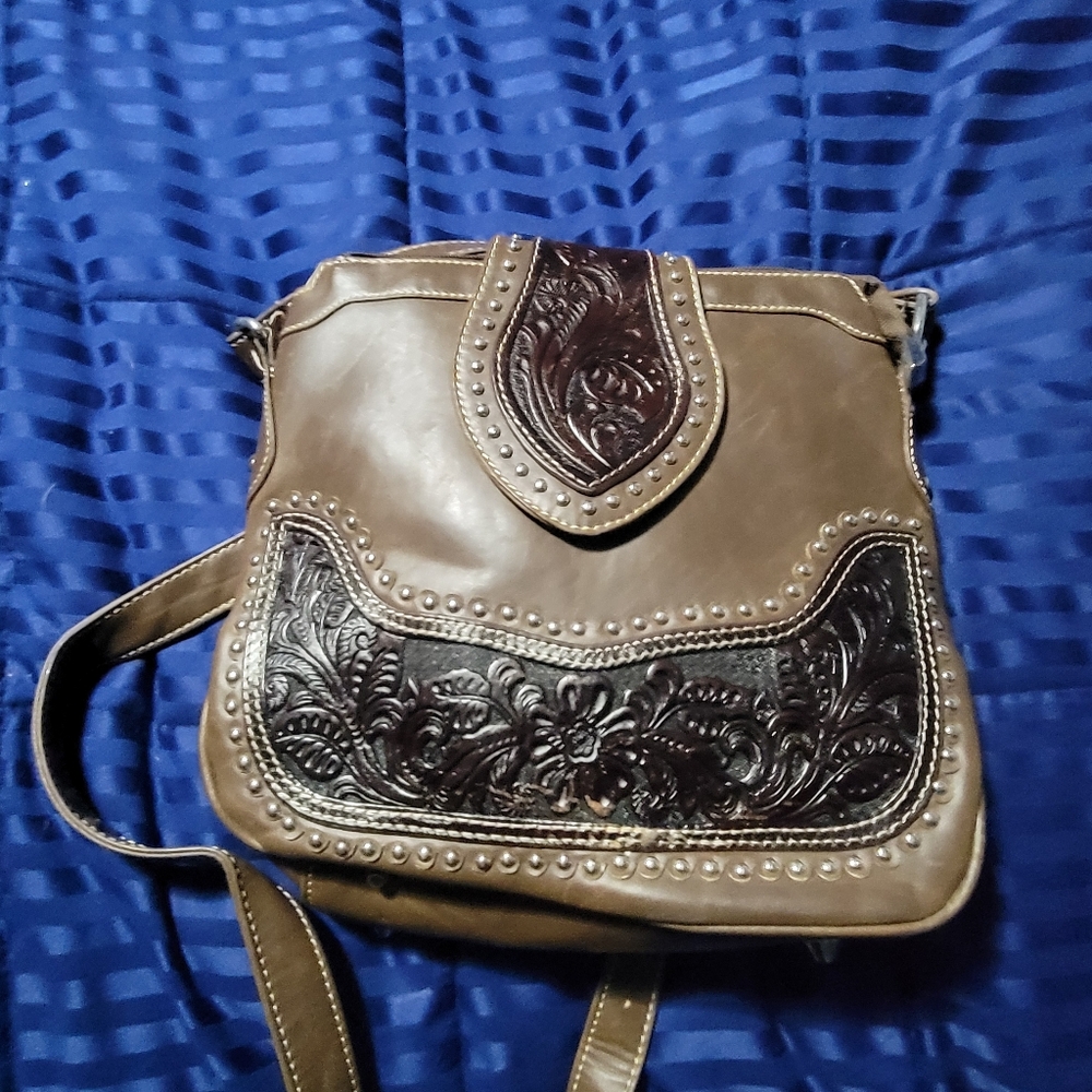 Montana West Leather Brown and Dark Brown Embossed Women's Bag